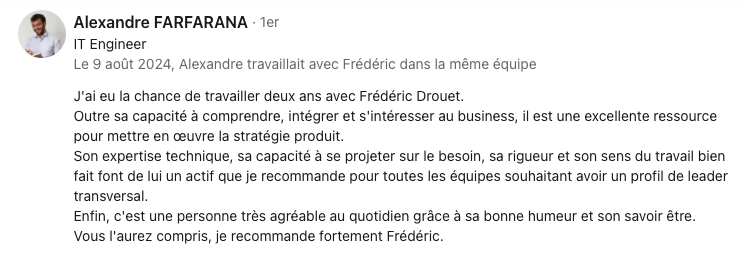 Recommandation d'Alexandre Farfarana, Responsable Produit de la société Legalyspace