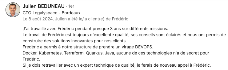 Recommandation de Julien Beduneau, CTO de la société Legalyspace