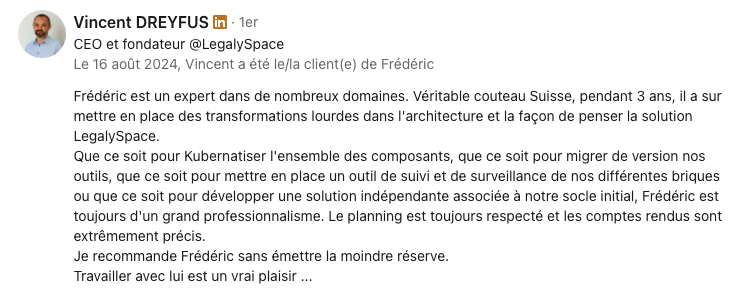 Recommandation de Vincent Dreyfus, CEO de la société Legalyspace